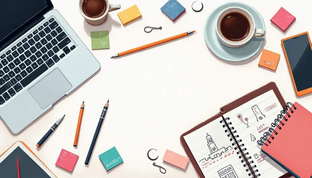 A vibrant workspace featuring a laptop