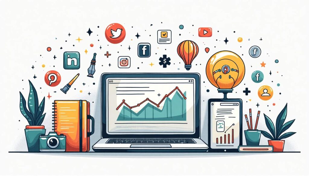 An array of colorful blogging tools and gadgets